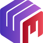 Elektriniai Matavimai logo consisting of two first capital letters of each title word E and M for that matter on a shape of cube